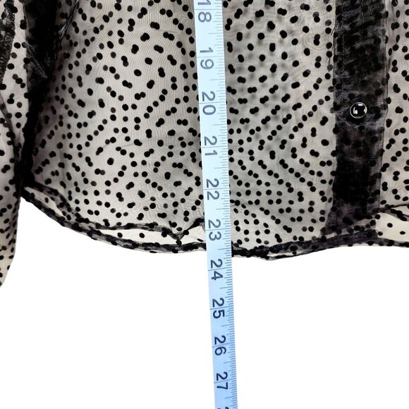 Sheer Black Polka Dot Long Sleeve Blouse With Ruffle Detail Size M - Picture 7 of 9